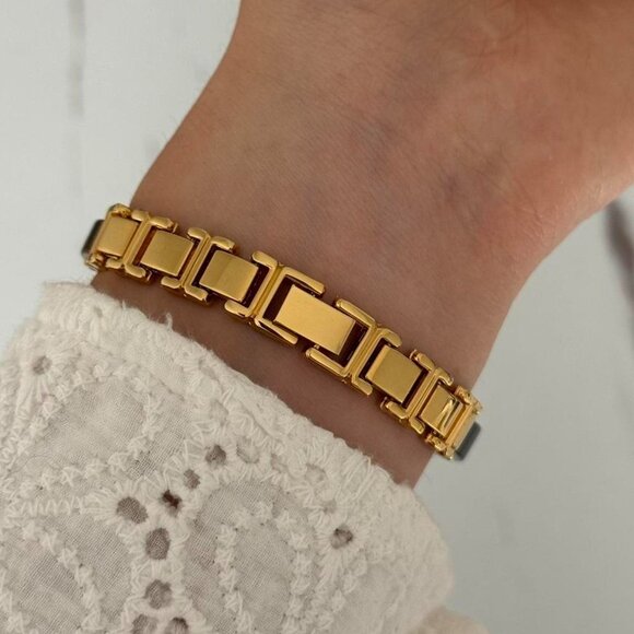 Sku0447 Vintage inspired‎ Gold Brown Women Classic Square Watch + gift bag main image 6